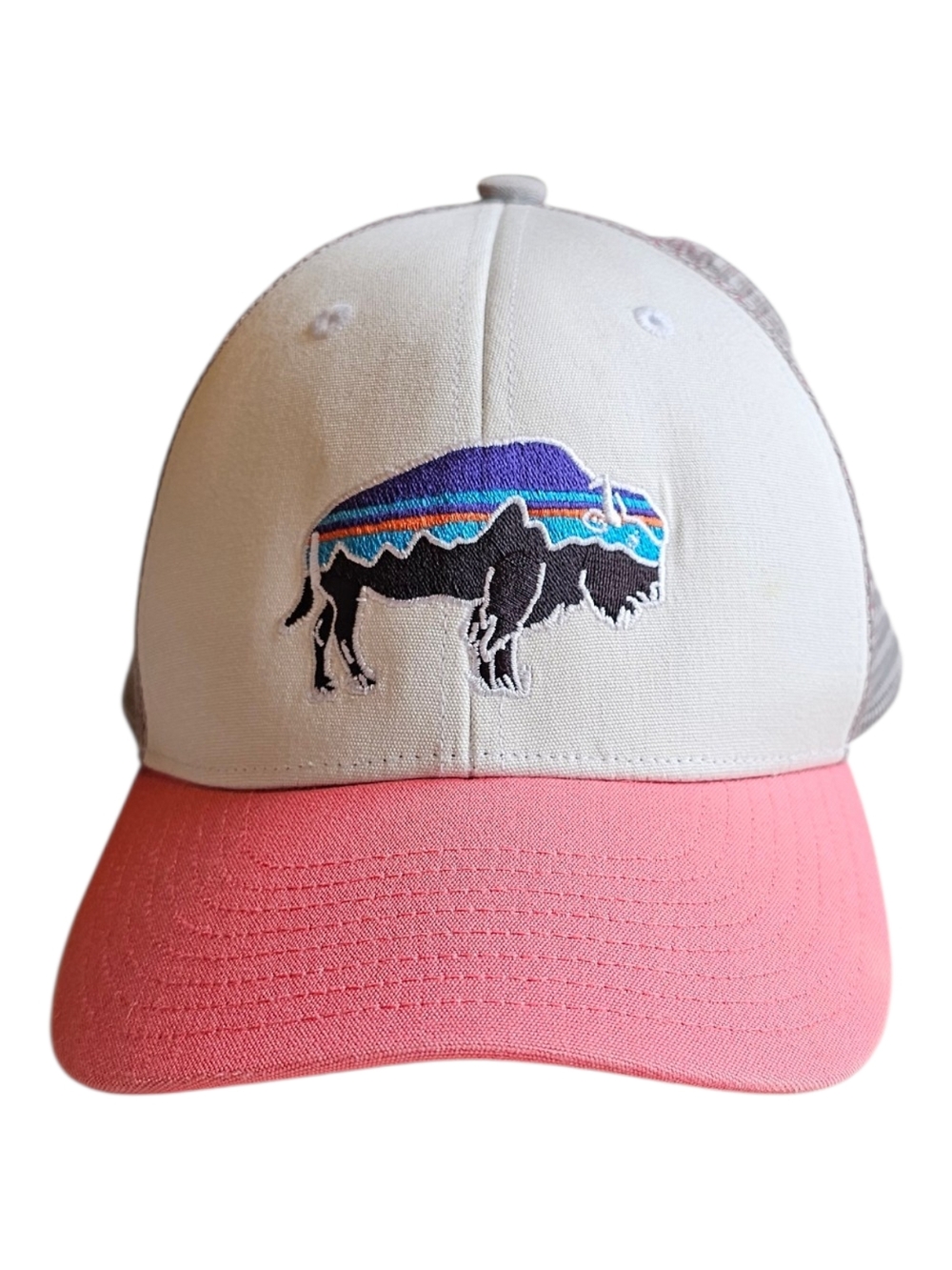 Patagonia Kids Trucker Hat Buffalo Logo Pink White Snapback Youth Cap Outdoor